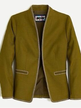 J CREW Olive Green Open Front Blazer with Contrast Trim-NWT